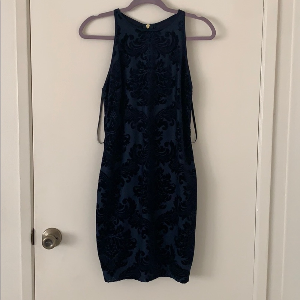 Formal tight fitting navy dress
